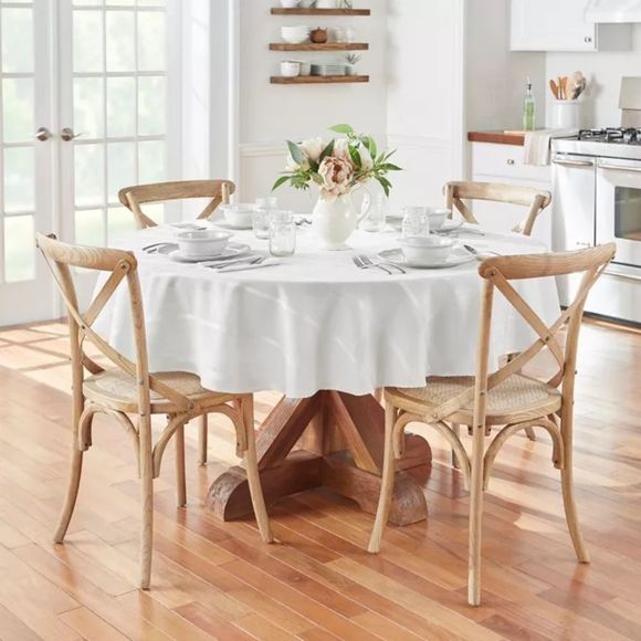 Bardwill Linen White Bead-Up Spill Proof Round 90" Silk Like Tablecloth 6-8 NEW - Picture 1 of 13